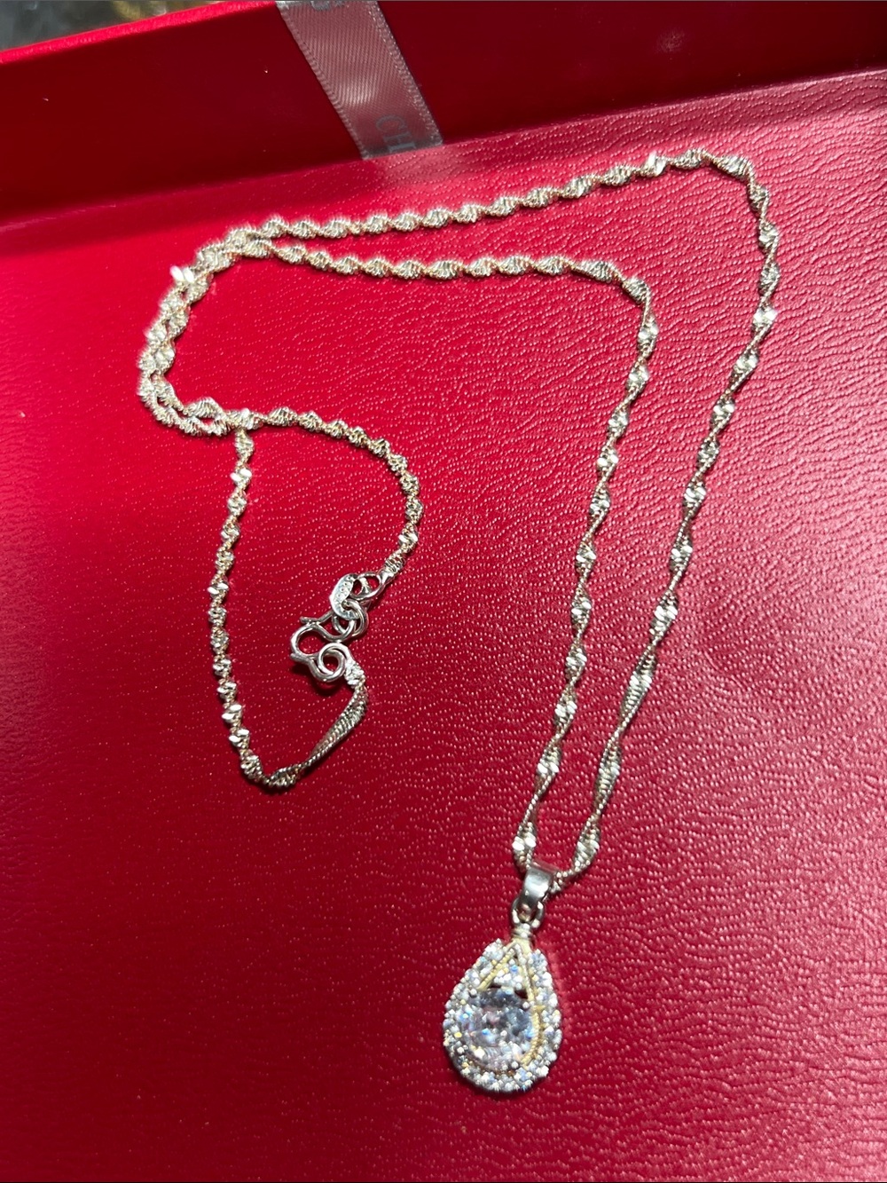 Teardrop Cubic Zirconia Pendant Necklace - Gold Tone S9999 silver